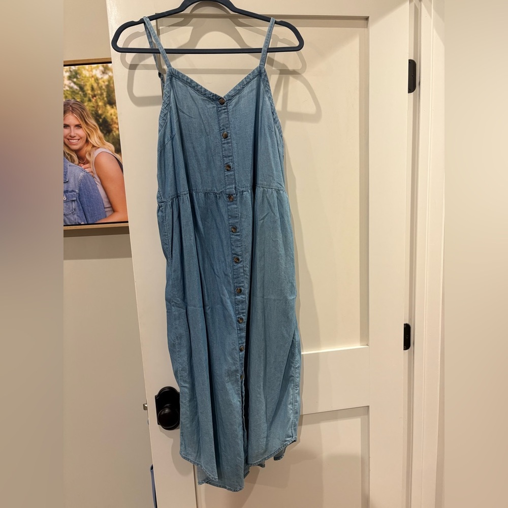 Nordstrom Rack Light Blue Denim Maxi Dress with Button Front